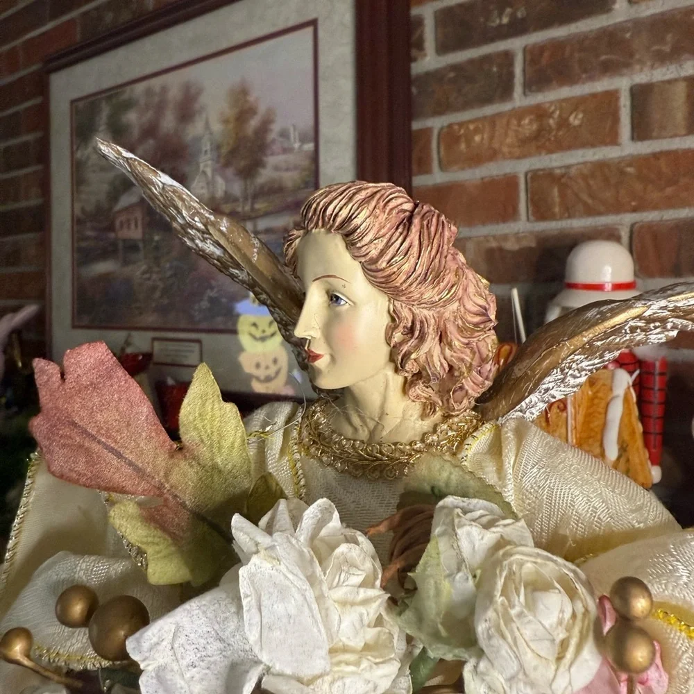Vintage 1993 Large Porcelain Elegant Cream and Gold Angel Figurine