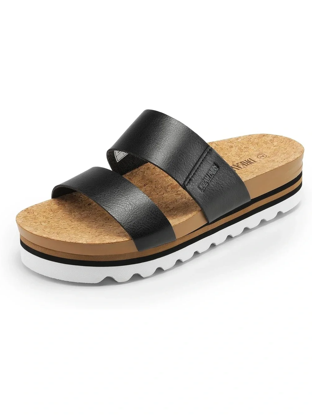 Reef Women’s Black Dual-Strap Cork Slide Sandals with White Outsole,cushion soul