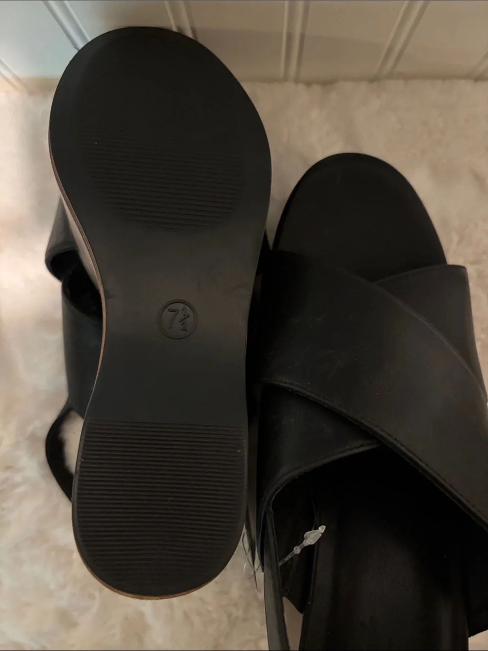 NWT Universal Thread Naomi Black Wood 4.25”Wedge Sandals Sz 7.5
