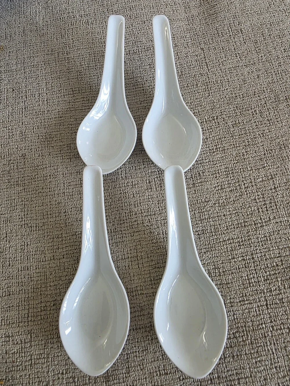 White Ceramic Asian Soup Spoons - Set of 4