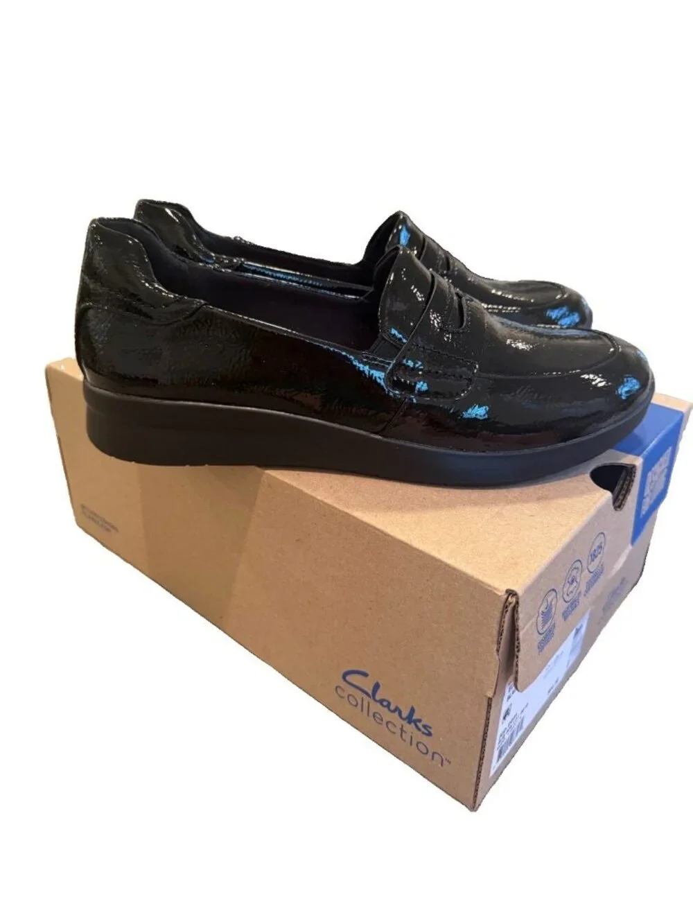 Clarks Size 9.5 Elowyn Penny Loafers Black Leather Shoes Women’s Comfort
