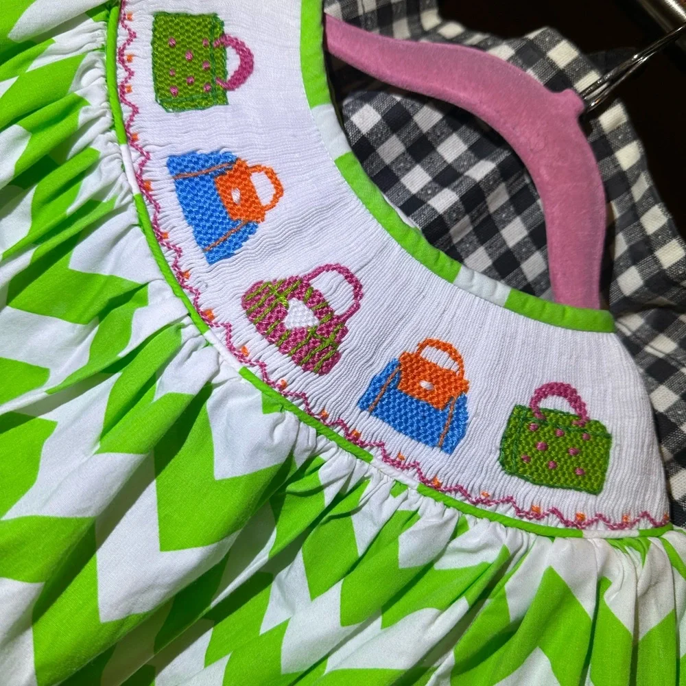 Molly Pop Girls' Lime Green Chevron Smocked Costume Dress