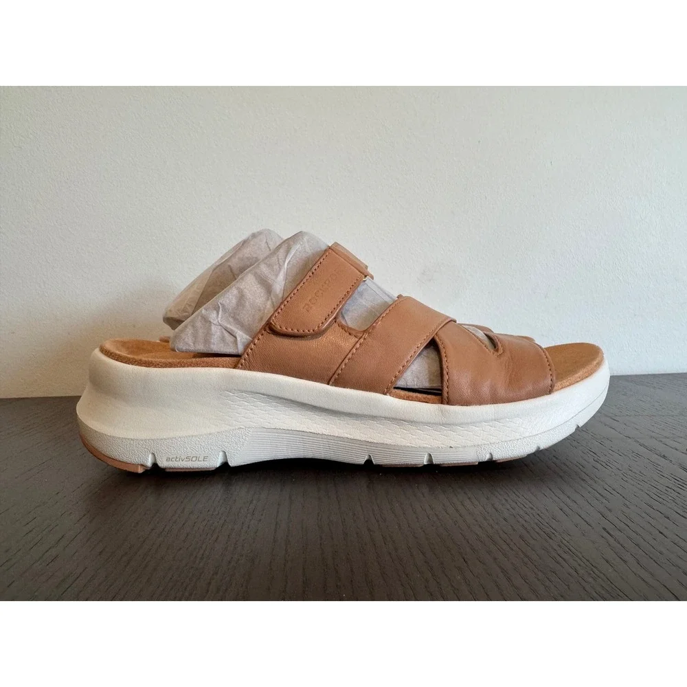 Rockport Qwyn Leather Platform Slide Sandals Womens 8.5 M Natural activSOLE
