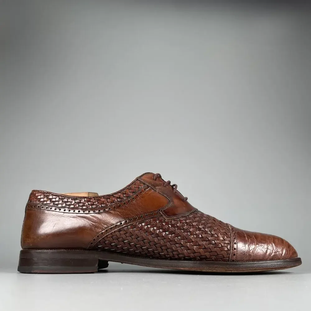 Mezlan Salinas Men's Size 9 Brown Croc Woven Leather Oxford Dress Shoes Lace Up