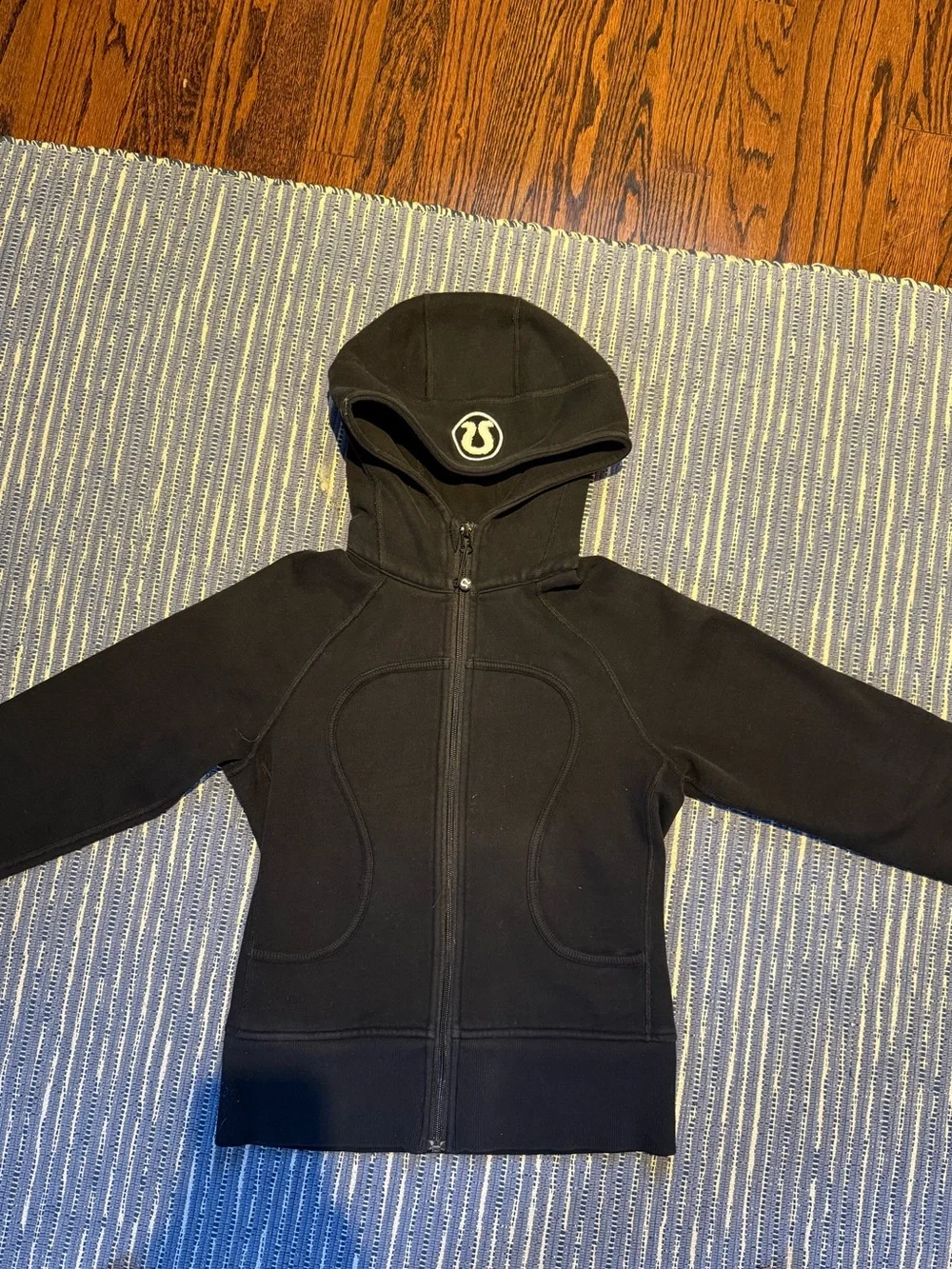 Girls' Black Zip-Front Hoodie with Signature Hood Emblem