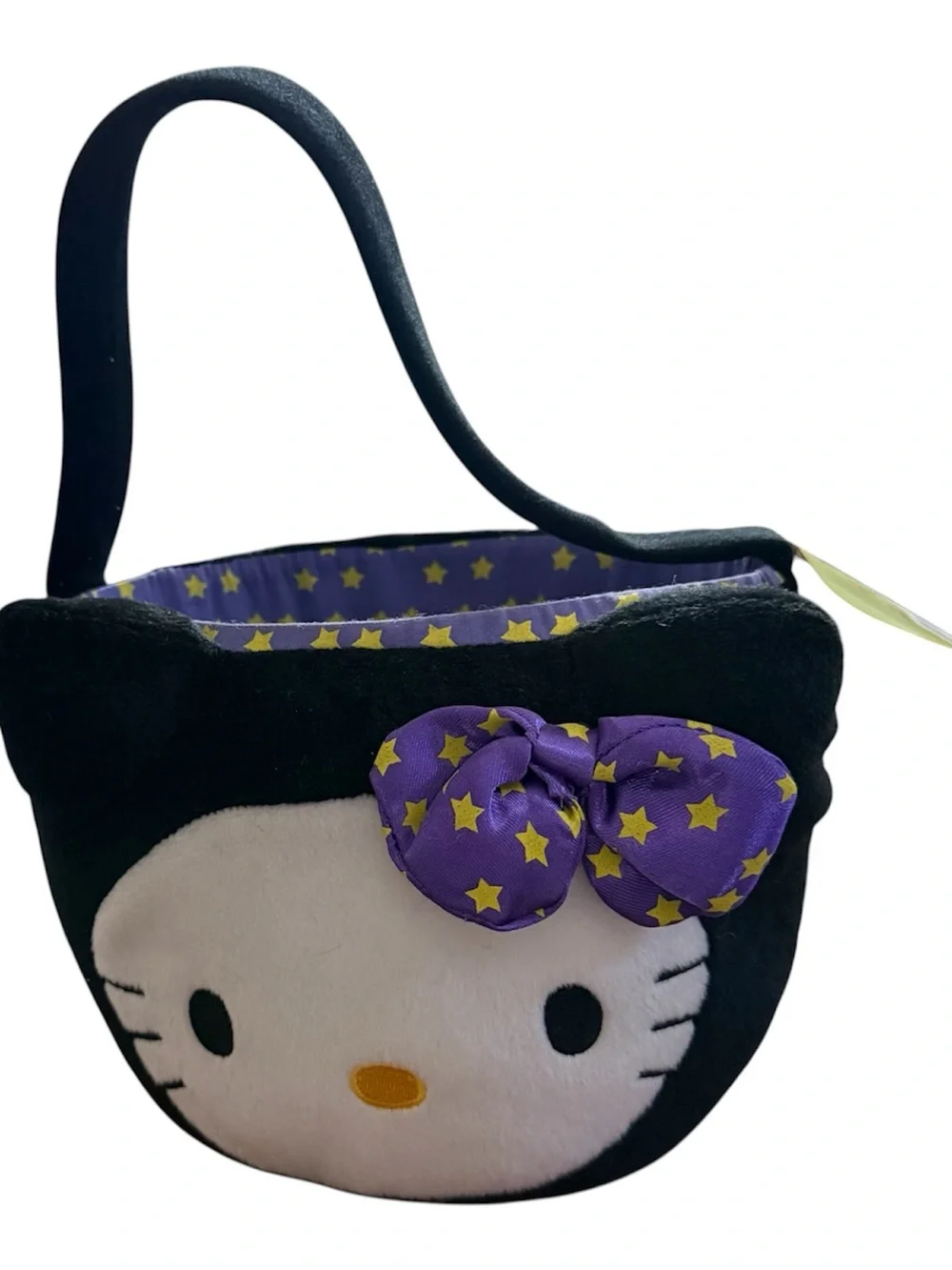 Sanrio Hello Kitty Black Plush Basket with Purple Star Bow