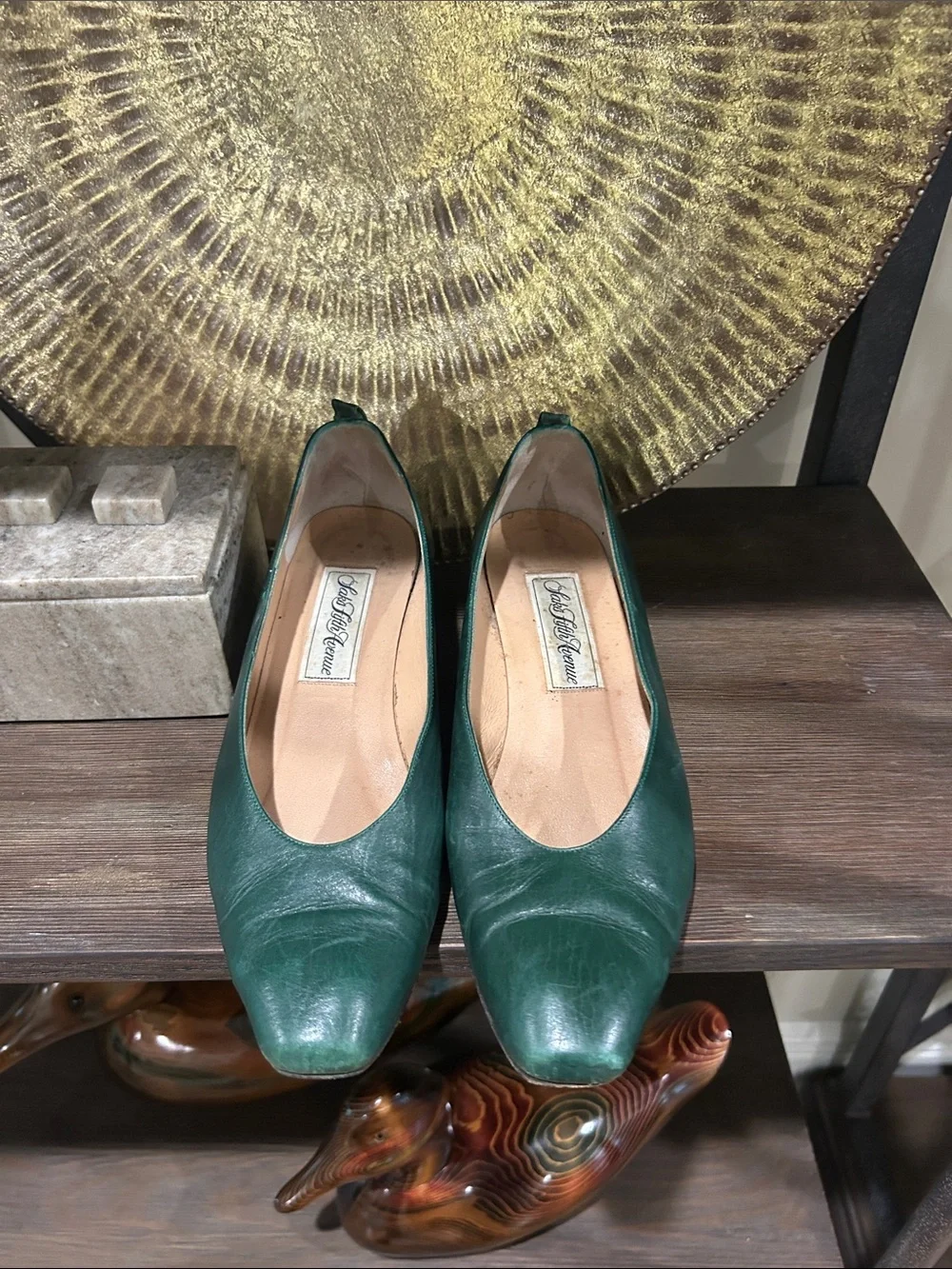 Saks 5th Avenue -  Green Leather Women's Flats - Classic vintage Low heel