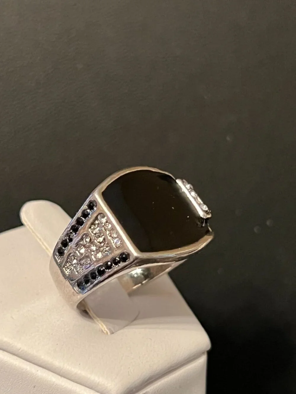 Men's Black Enamel & Rhinestones Ring Size 10, 11.5, 12.5 (418)