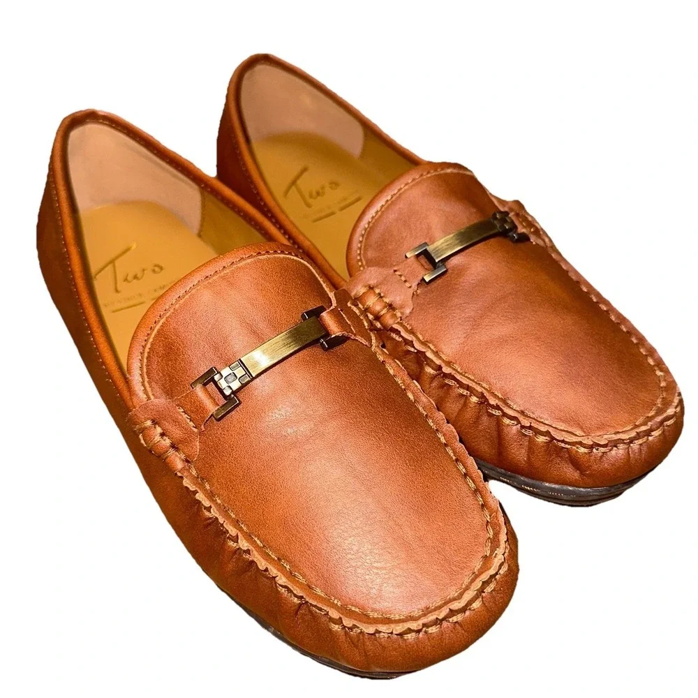 Two By Vince Camuto Daeva Brown Leather Horsebit Driver Loafers Slip On Boy's‎ 3
