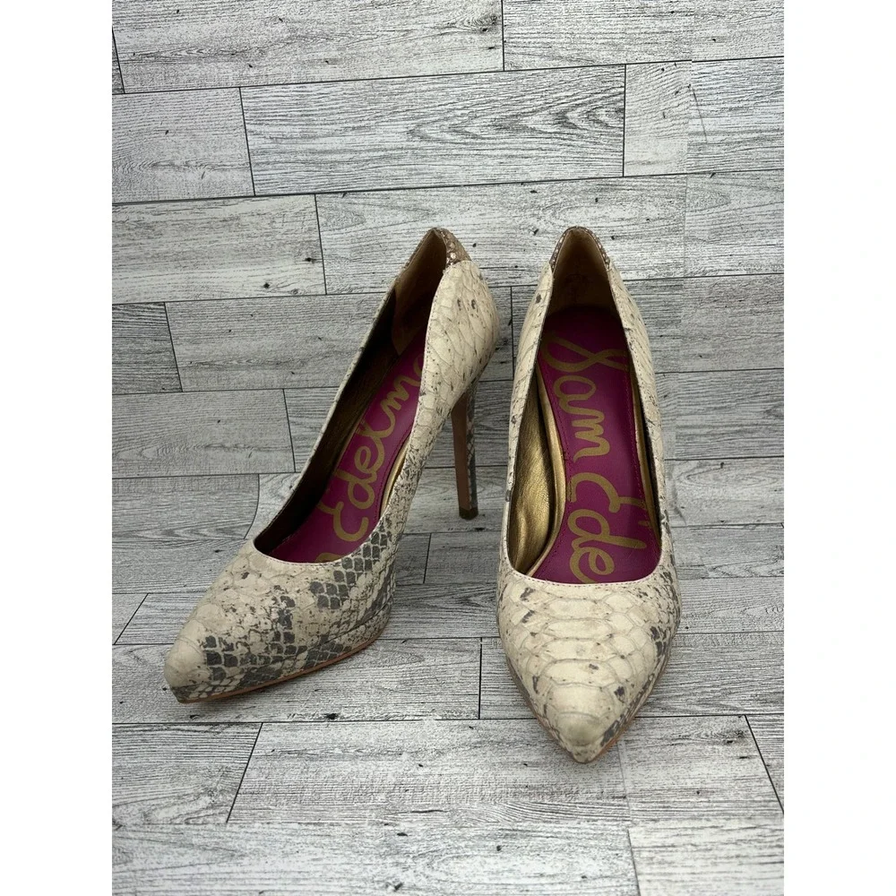 Sam Edelman Celia‎ Snakeskin Pointed Toe Stiletto Heels Shoes Women's 7.5M