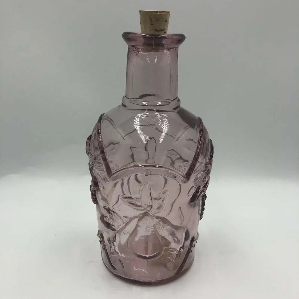 Libbey Glass Decanter Orchard Fruit Embossed Pink