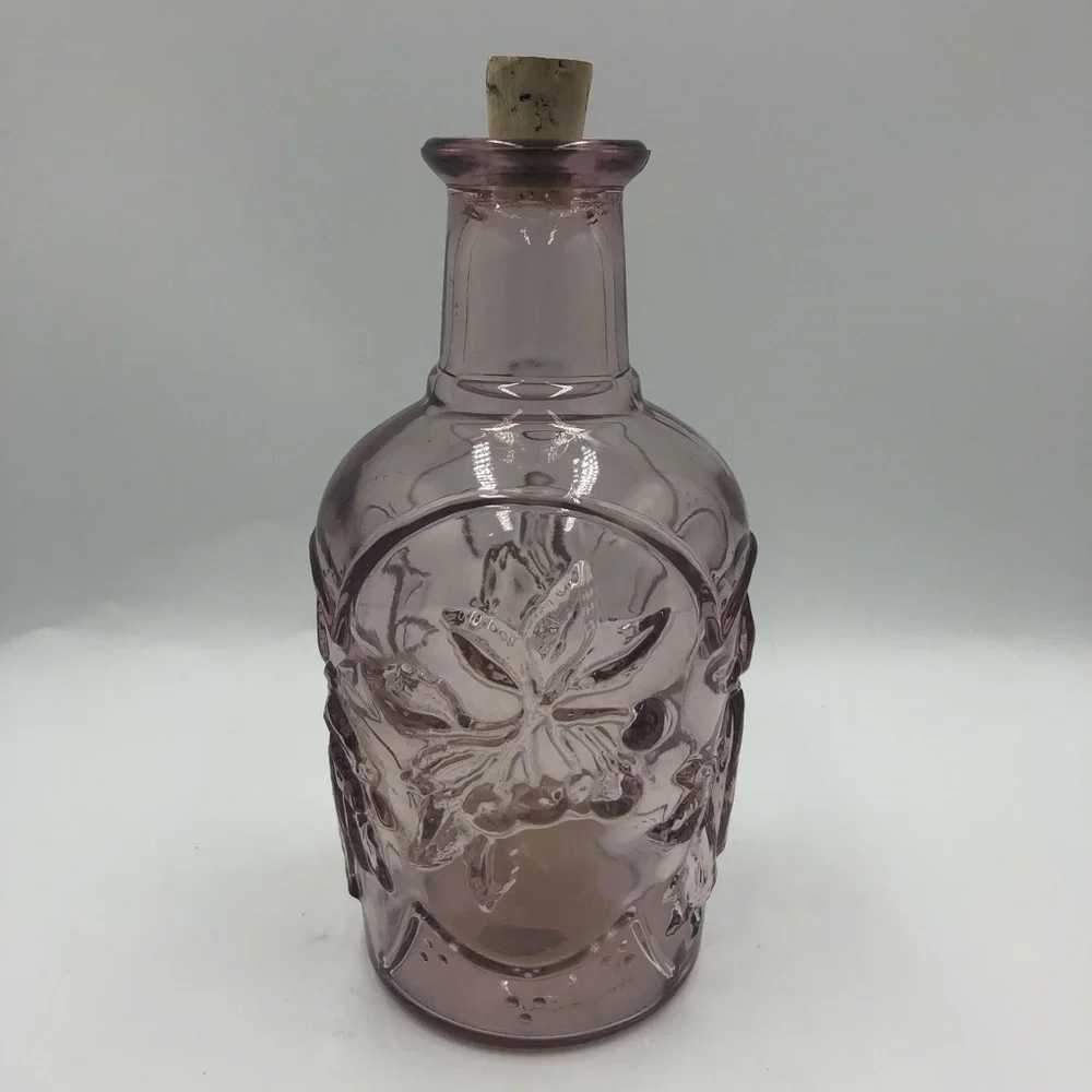 Libbey Glass Decanter Orchard Fruit Embossed Pink