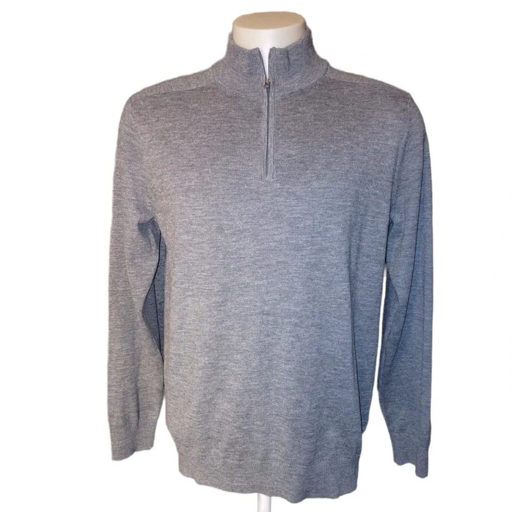 Banana Republic Sweater Mens Large Norm Core Gray Quarter Zip Mock Neck Pullover