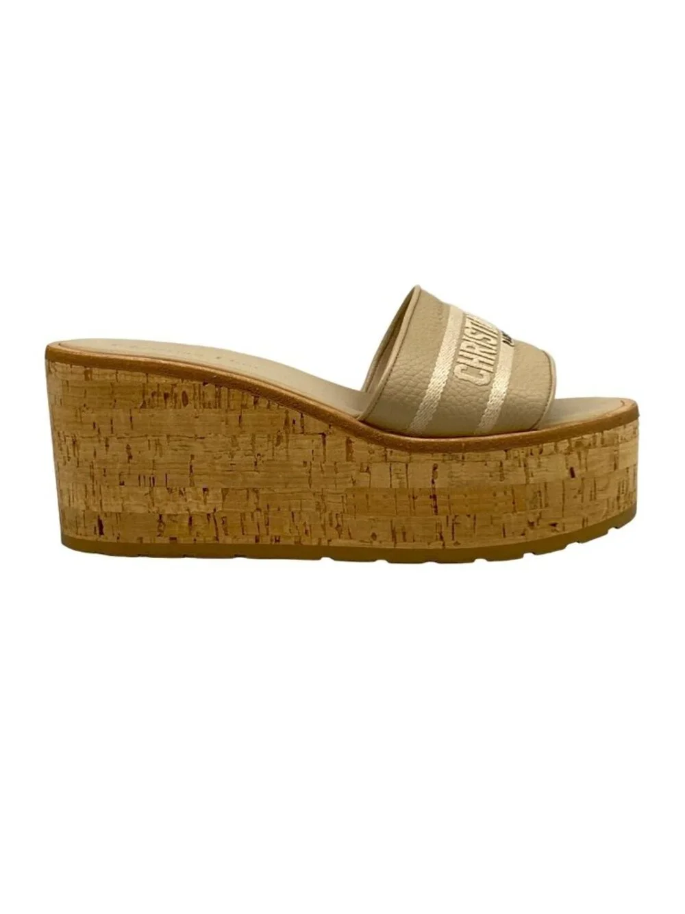 Dior Sandals 37 D Way Beige Wedge Sole Leather