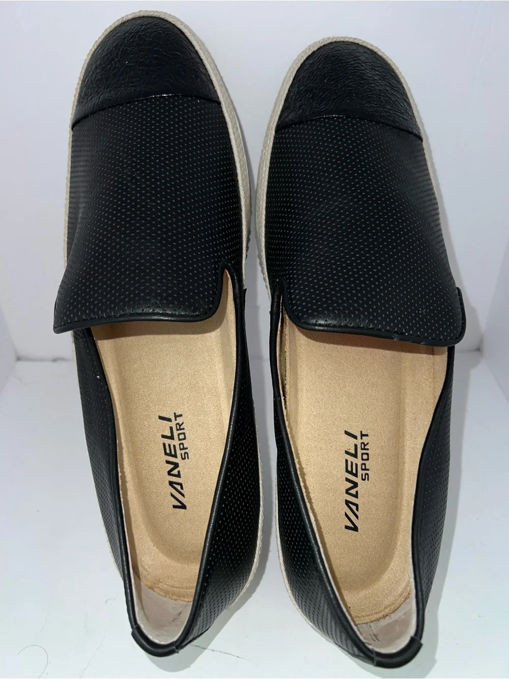 Vaneli Sport Black Perforated Leather Slip-On Espadrille Sneakers-Size 11M-NWOT