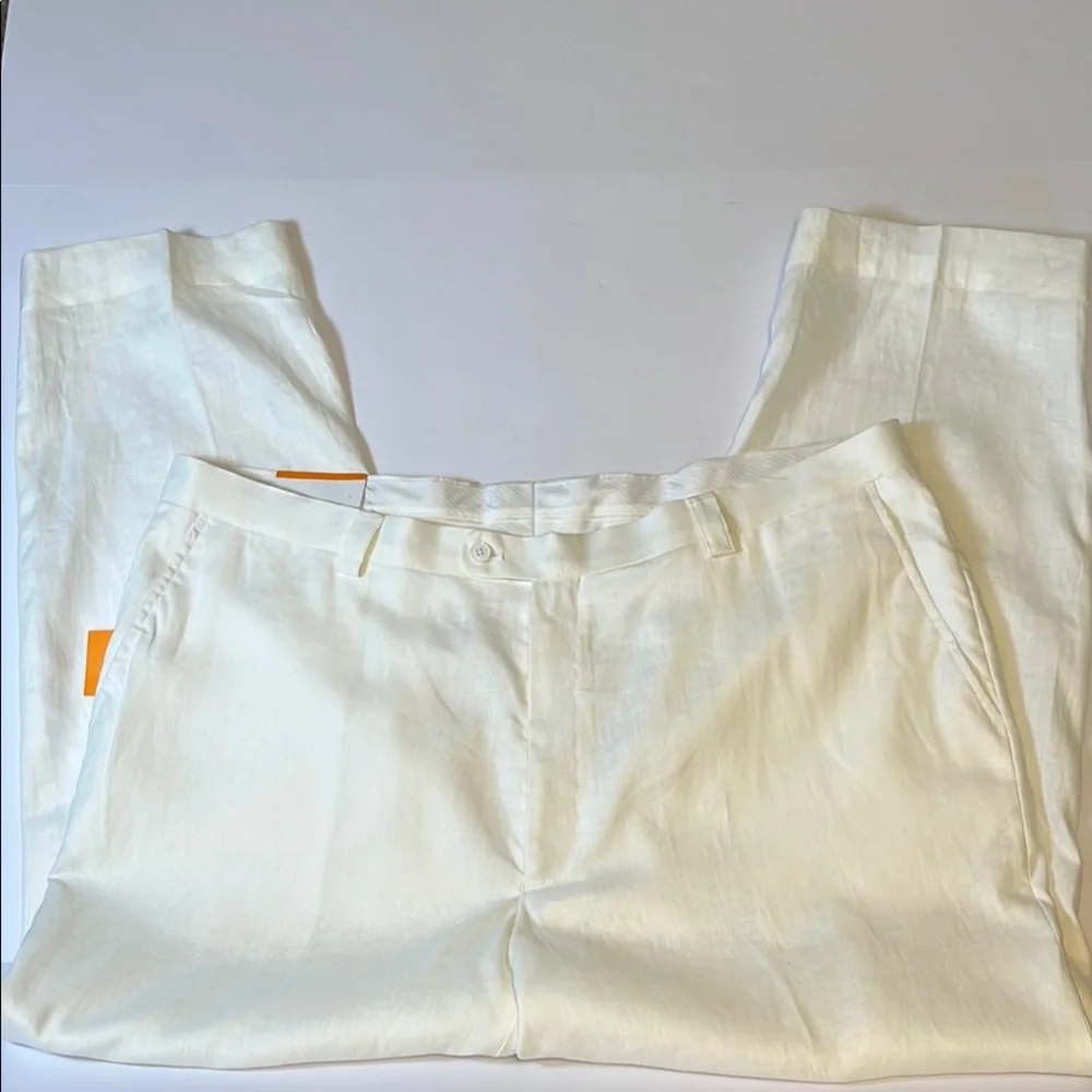 Men's White Linen Blend Dress Pants