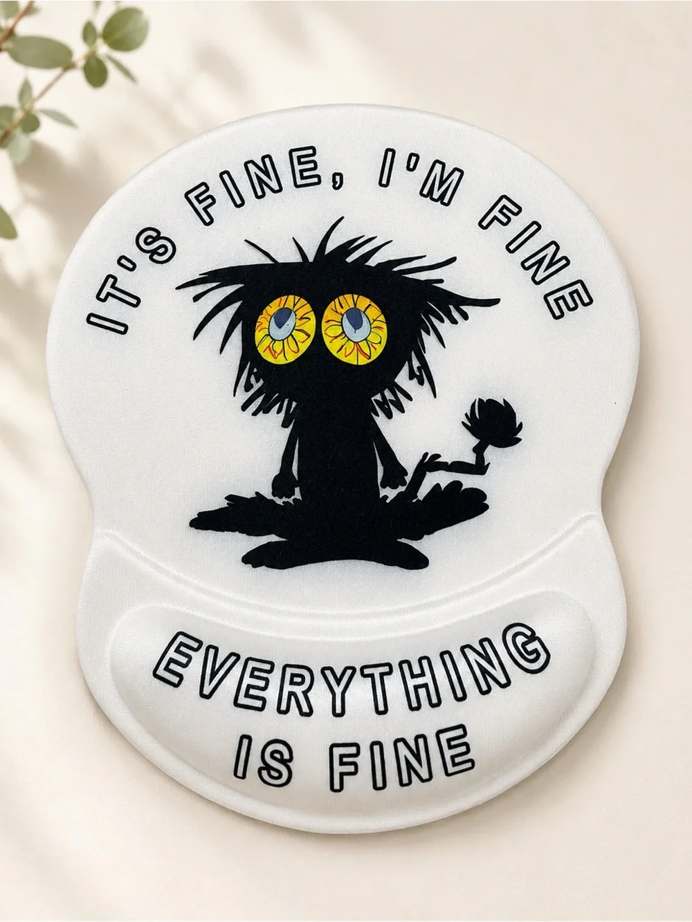 Funny Black Cat Ergonomic Mouse Pad Wrist Rest “Everything Is Fine” New