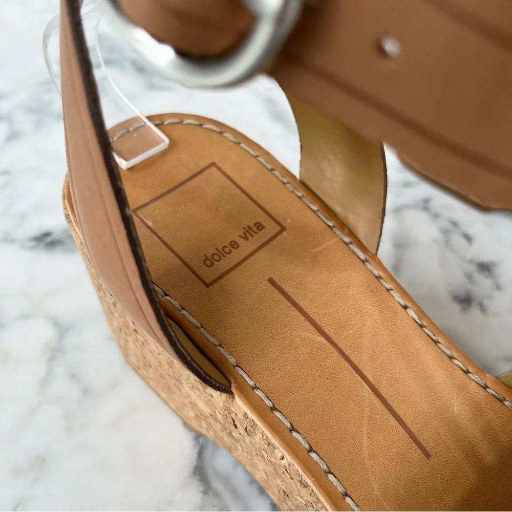 Dolce Vita Linda leather calf hair cork platform wedge sandals size 9