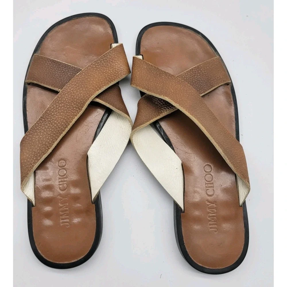 JIMMY CHOO Men's Leather Sandals Made In Italy Slide Shoes EU 42