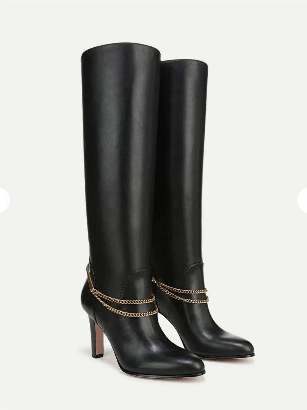 Veronica Beard Black Over-the-Knee Leather Boots with Gold Chain