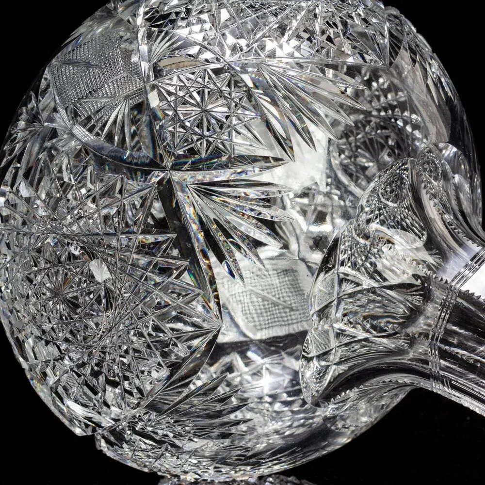 Antique Hand-Cut Crystal Vase With Intricate Starburst & Geometric Patterns