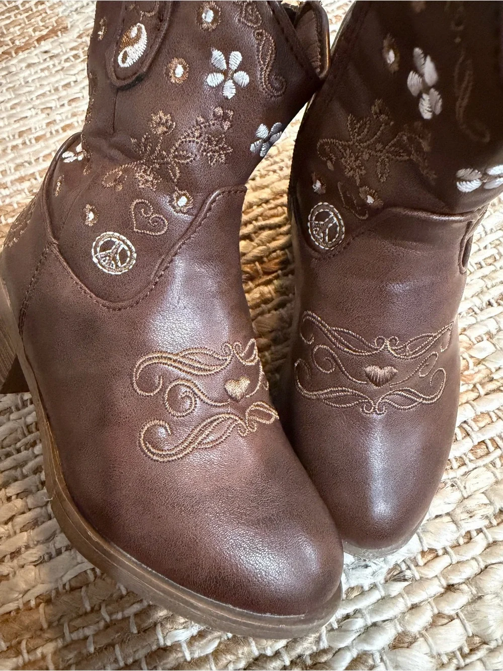 bebe Brown Embroidered Floral Ankle Boots for Kids