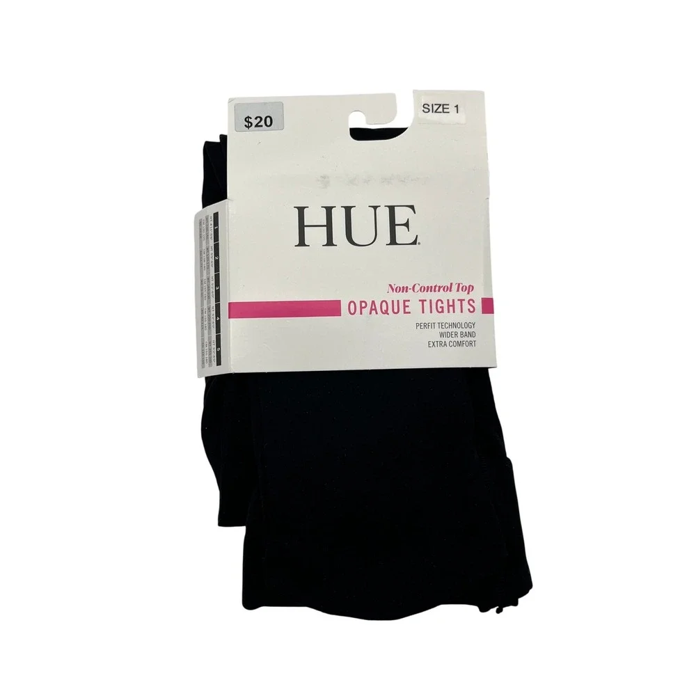 HUE Opaque Tights Women Size 1 Black Non-Control Top Perfit Technology