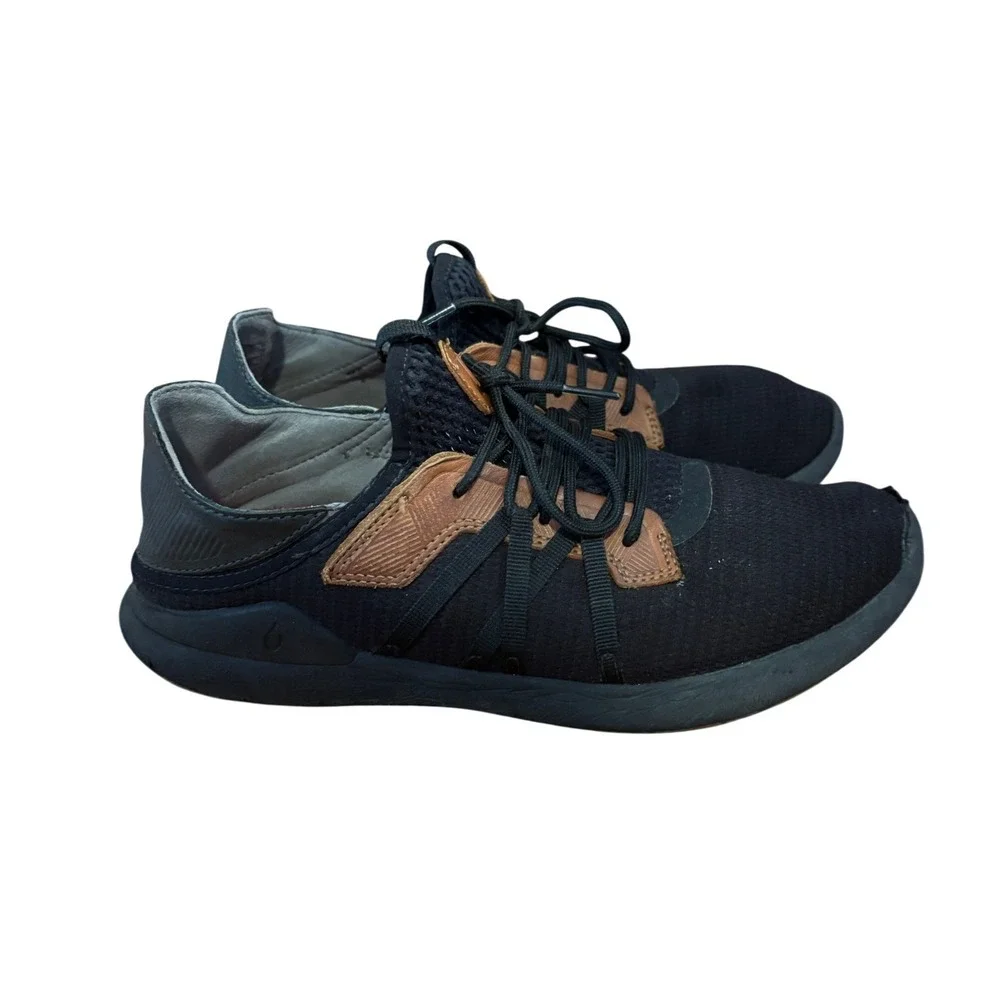 OluKai Mio Lī Men's Sneakers US 9.5 Black Brown Mesh Comfort Casual Shoes