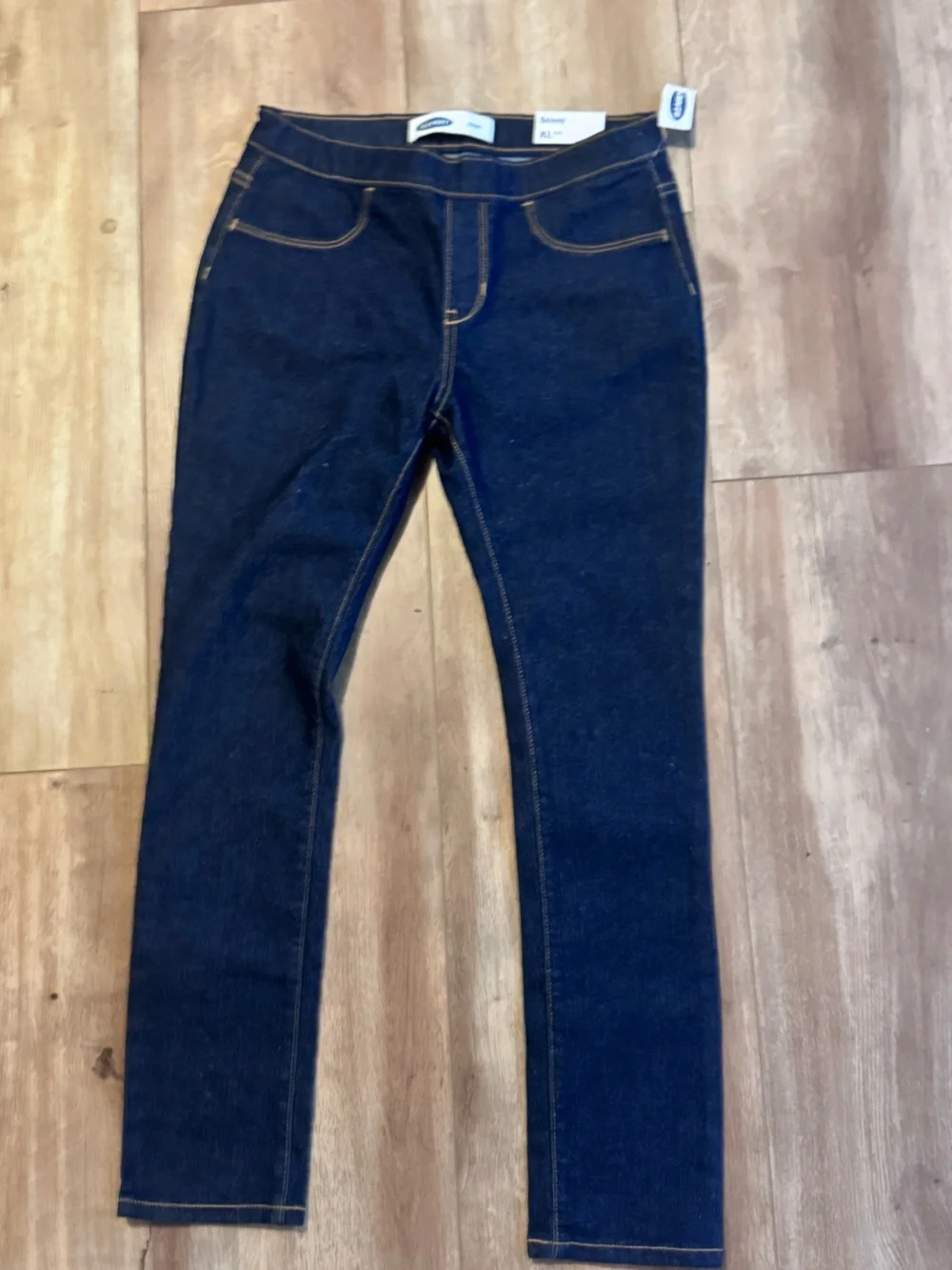 Old Navy Navy Blue Girls Stretch Denim Jeggings with Gold Stitching