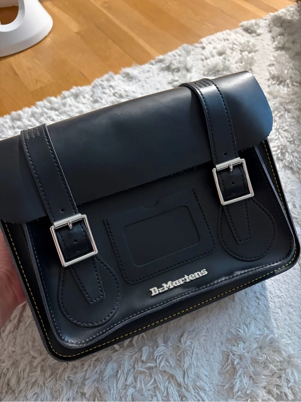 Dr. Martens Black Leather Messenger Satchel with Silver Hardware