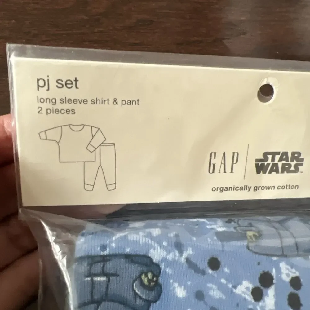 Gap Star Wars Organic Cotton Baby Yoda Pajama Set Blue Long Sleeve & Pants Sz 5