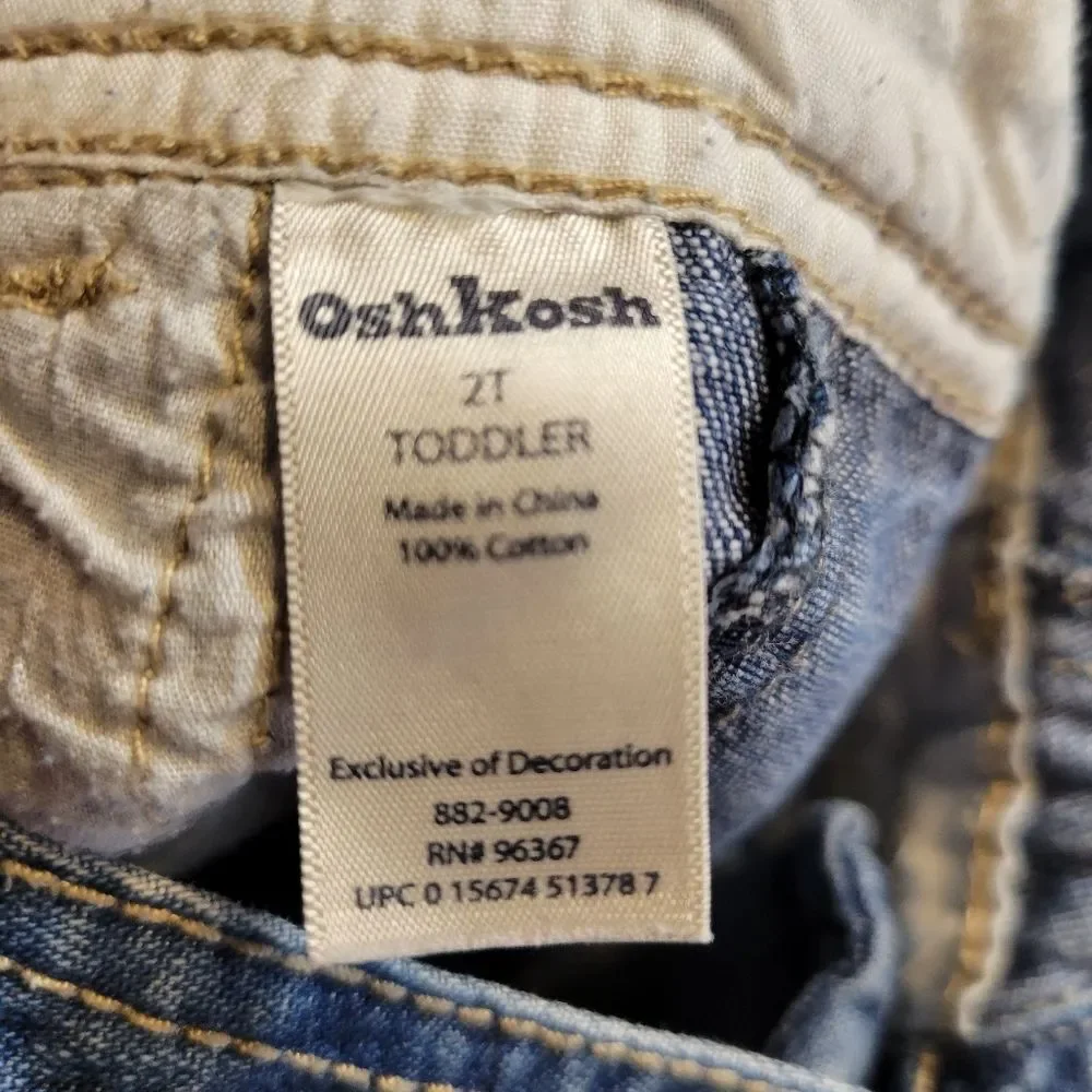 Oshkosh Vestbak Denim Blue Jean Kids Overalls Girls Pink Accents Size 2T
