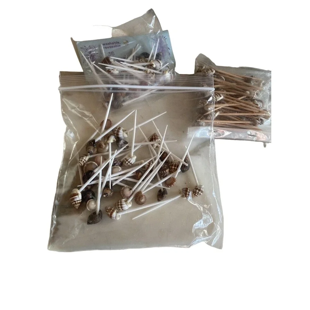 Cocktail Picks Brown Sea Shell Appetizer Toothpicks Coastal Tiki Lot