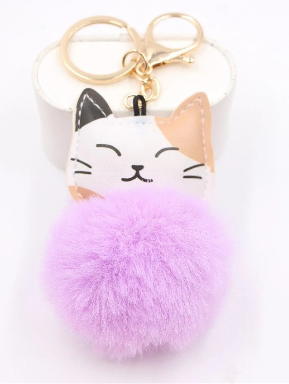 Cat Pom-Pom Keychain Plush - Red
