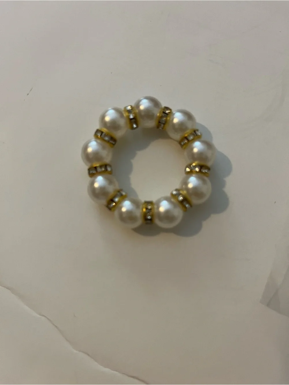 Pearl and Gold Bead Stretch Bracelet - White