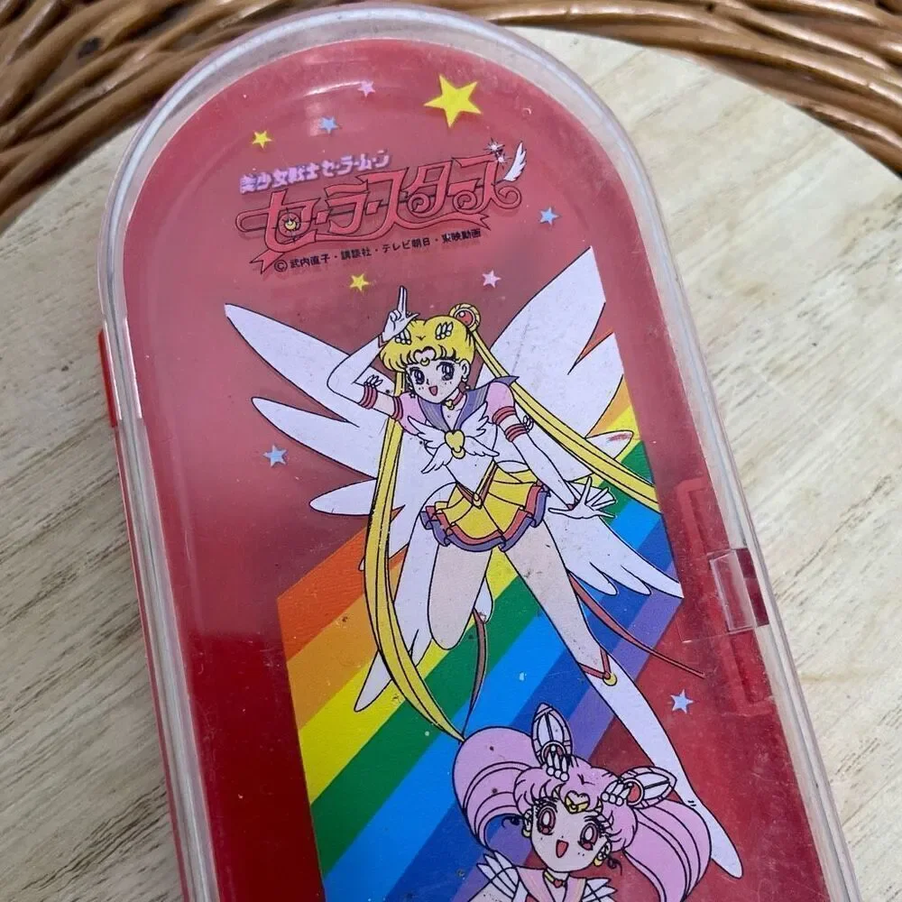 Vintage Sailor Moon and Chibi Moon rainbow star Bento Box Pencil Case Container
