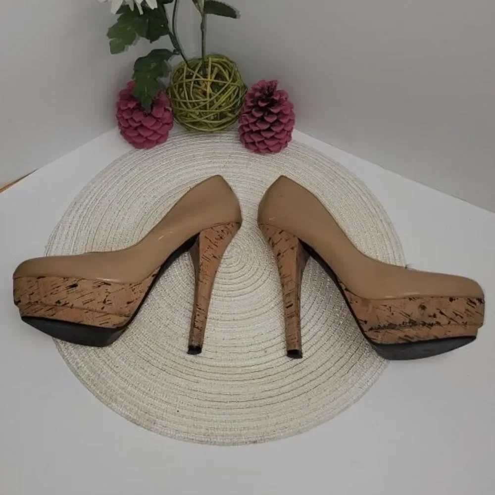 🔥4/$25 MICHAEL ANTONIO TAN CORKSCREW PLATFORM HIGH HEELS, 7.5