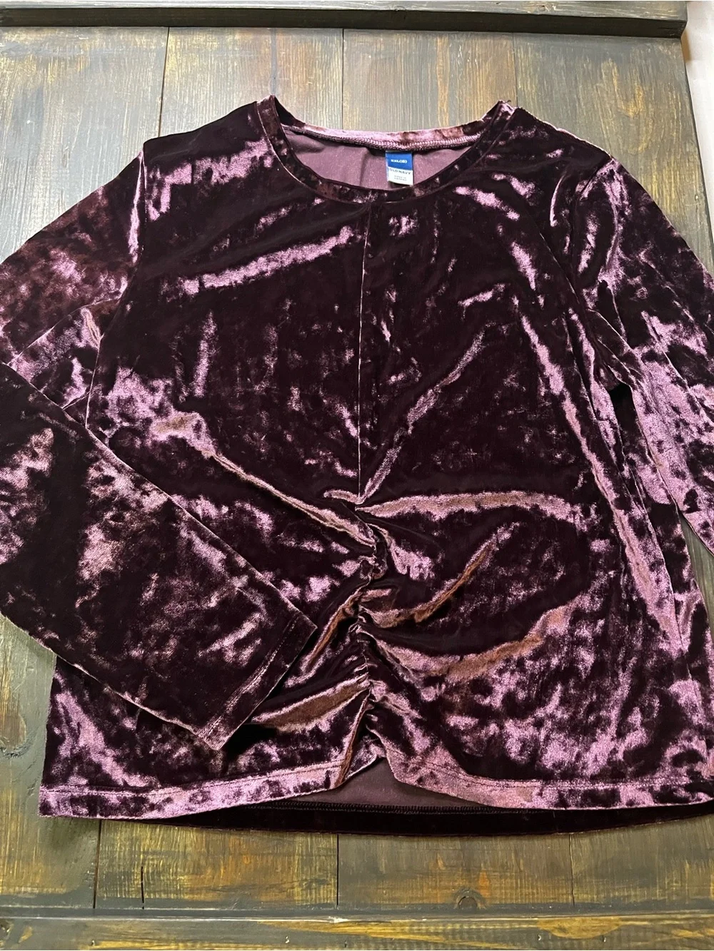 Old Navy Velvet Ruched Long Sleeve Top - Burgundy Kids Size XXL