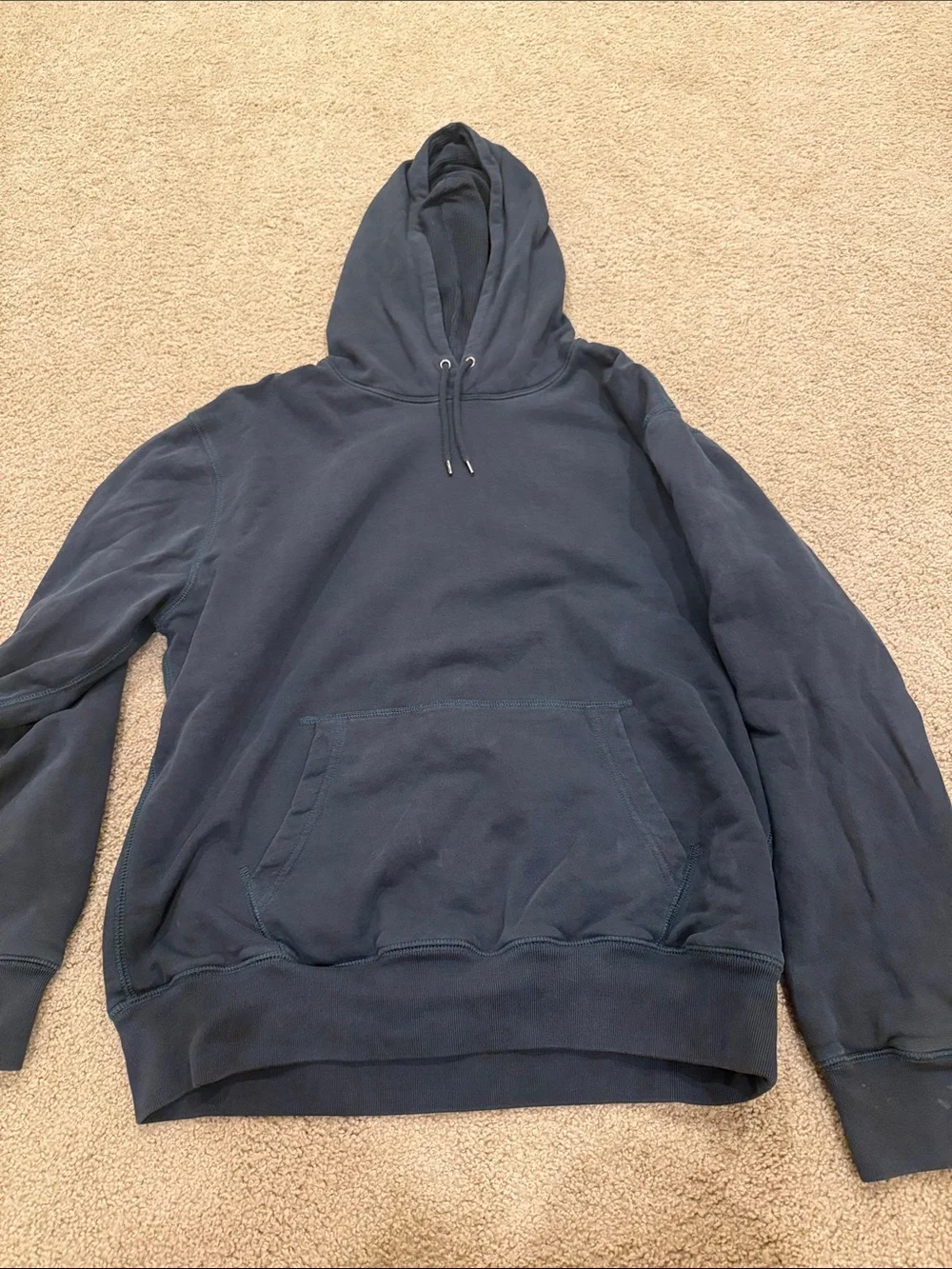 J. Crew Dark Blue/Green Thermal Lined Pullover Hoodie - Solid Casual Sweatshirt