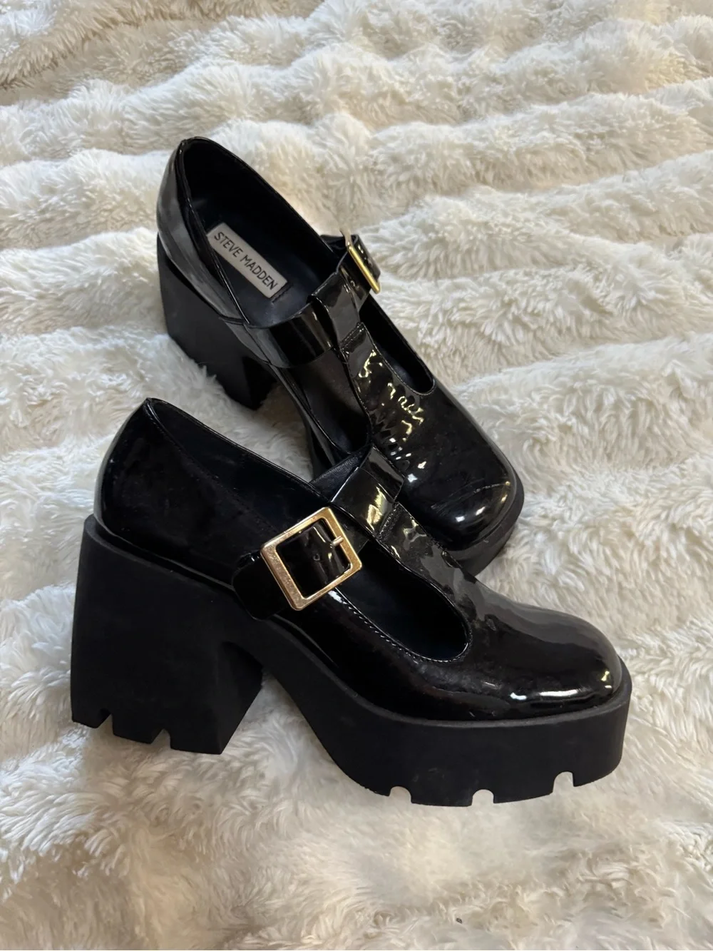 Steve Madden “Paloma” Black Patent Platform Mary Jane with Buckle