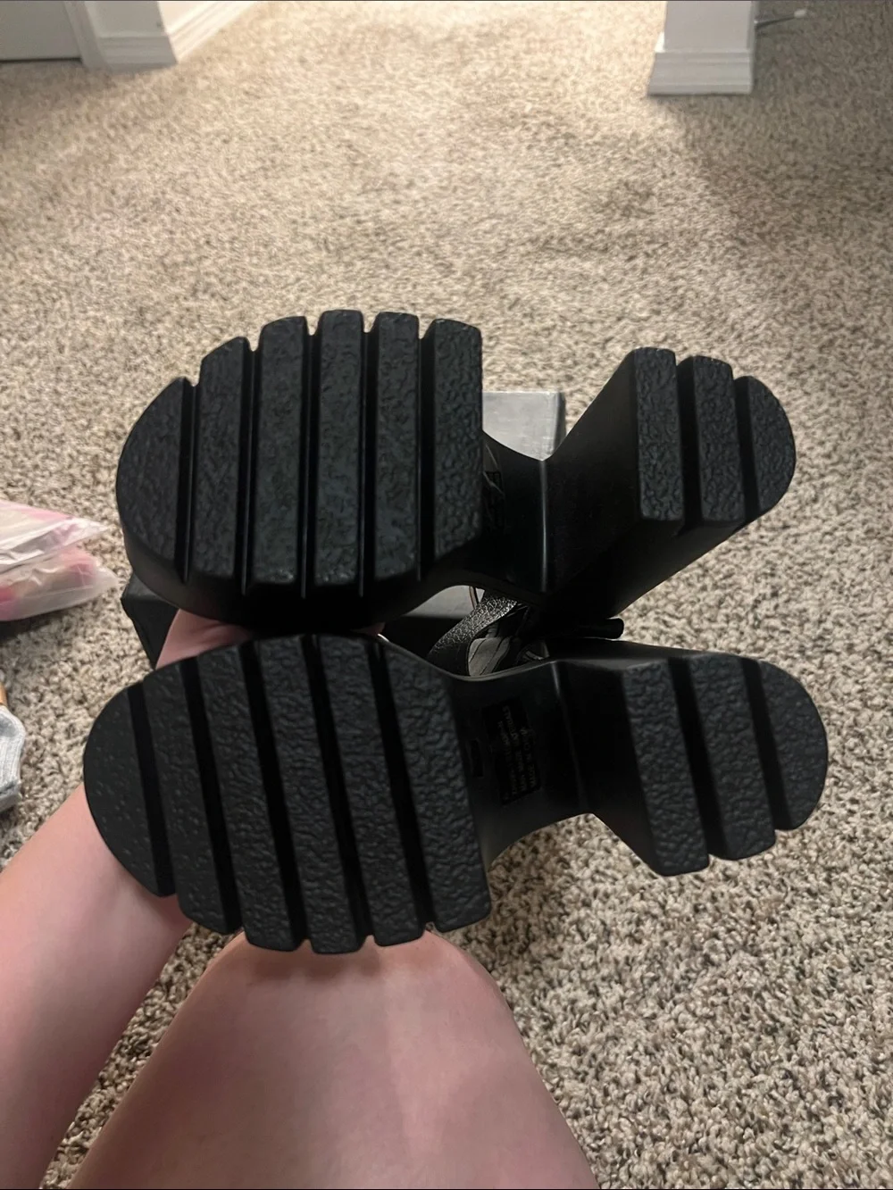 Fashion Nova Black Platform Block Heel Sandals