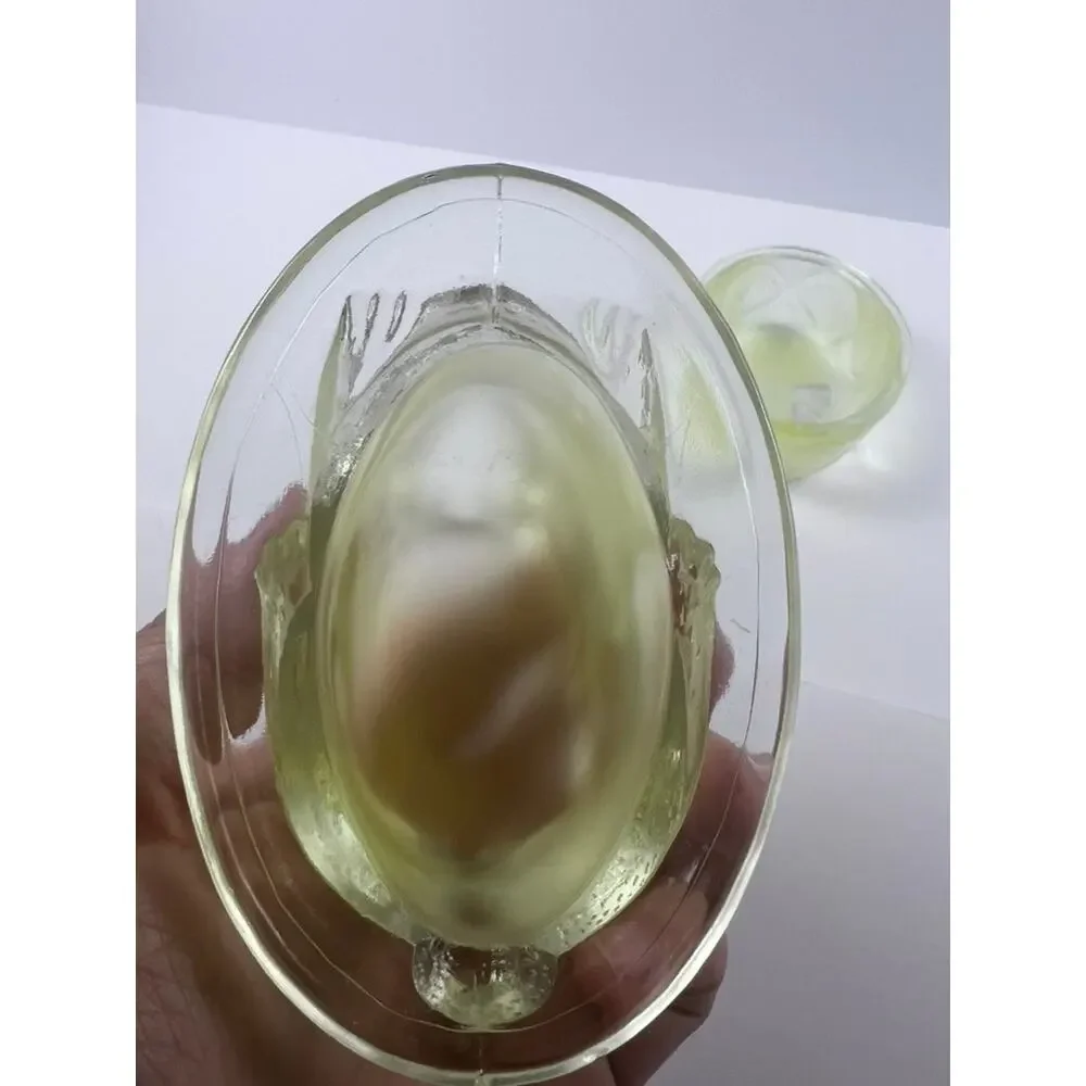Yellow Rabbit Vanity Trinket Jewelry Storage Dish Bowl Glass Lidded Bunny