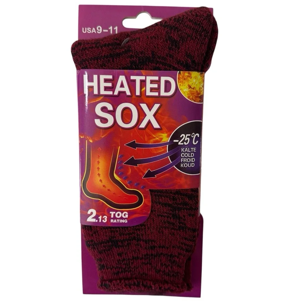 Heated Sox Red Blk‎ Thermal  Insulated Heavy Duty 2.13 TOG WOMEN Sz 9 to 11 NEW