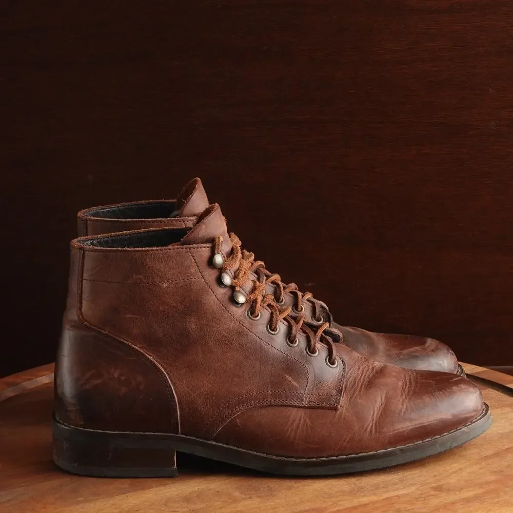 Rhodes Boots Mens SZ 10 Brown Dean Plain Toe Leather Ankle Heritage Classic READ