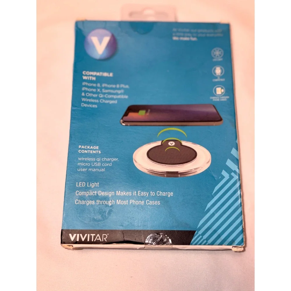 Vivitar Charge Away Wireless Qi Charger Pad for iPhone Samsung LED Light Black