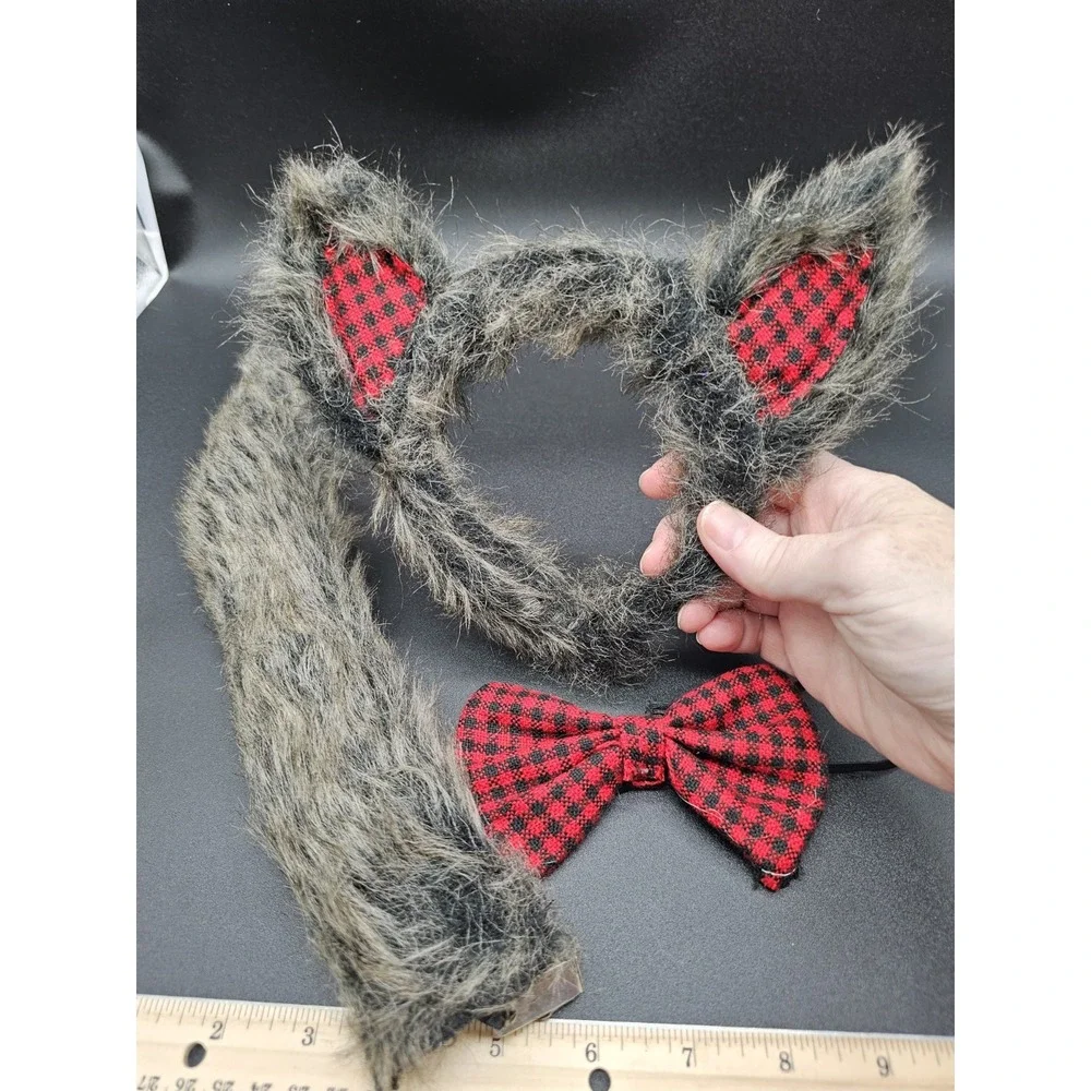 Big Bad Wolf Ears Bowtie & Tail Halloween Costume Set Accessories ~‎ Cosplay