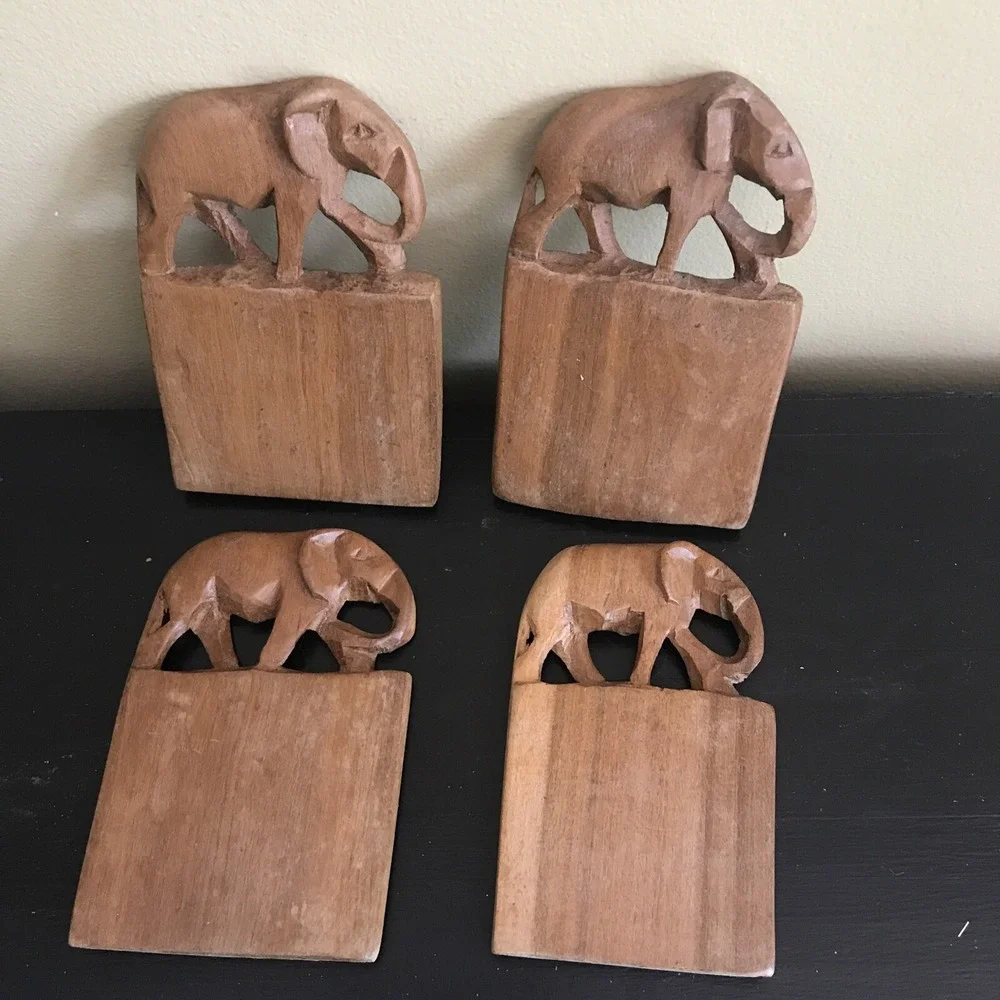 Wooden Hand Carved Coasters (Set of‎ 4)