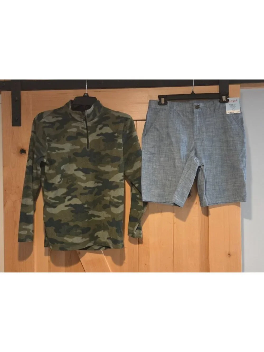 New! Boys 14 Childrens Place 1/4 Zip Camo Fleece Pullover & Cat Jack Blue Shorts