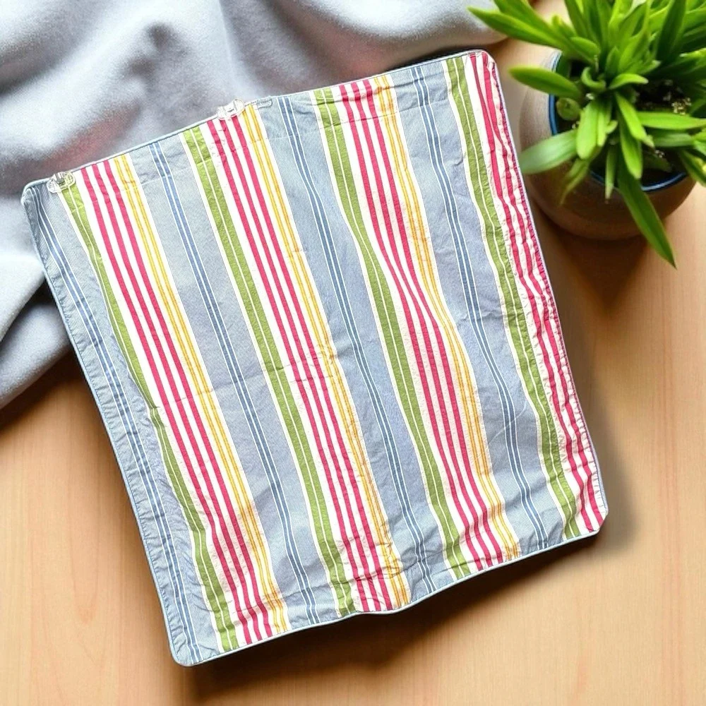 RALPH LAUREN STUDIO AWNING STRIPE EURO PILLOW SHAM 26in X 26in‎ Blue Pink Green
