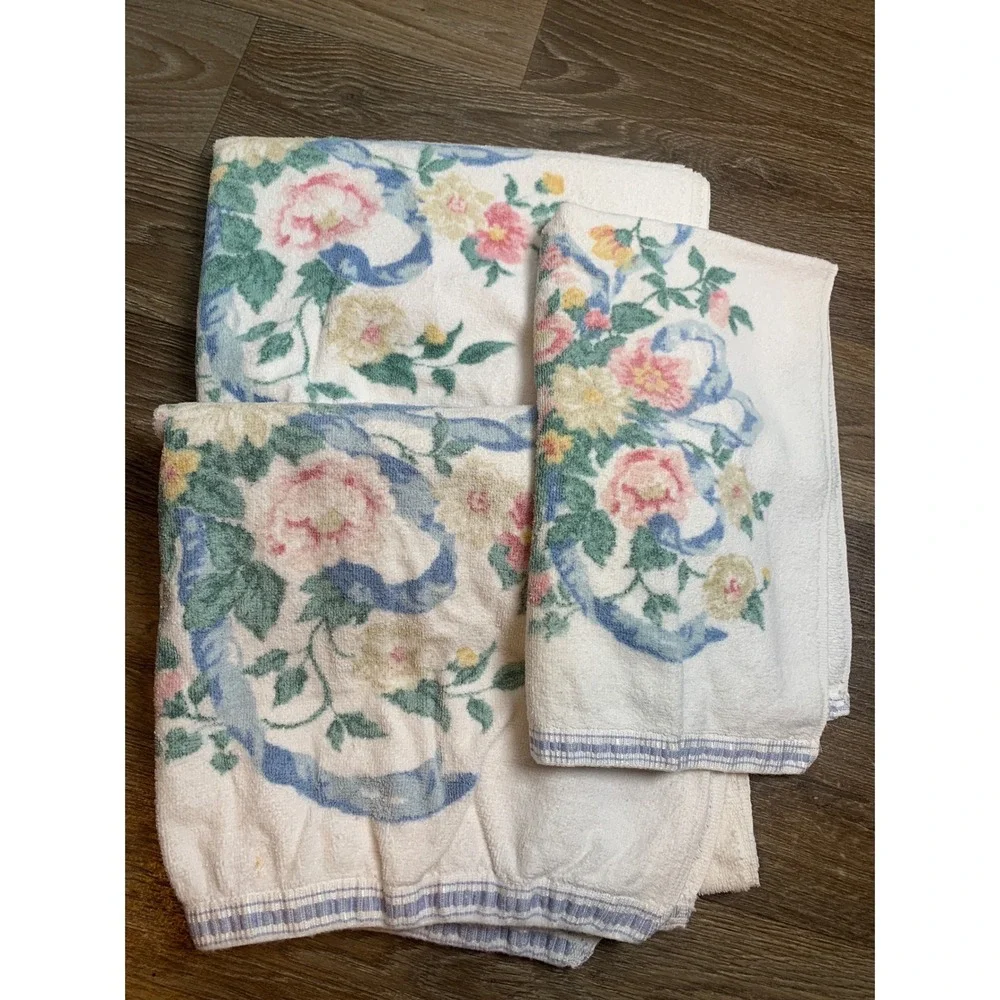 Waverly Vintage Cottagecore 100%‎ Cotton Towel Set of 3 Made in USA 90s